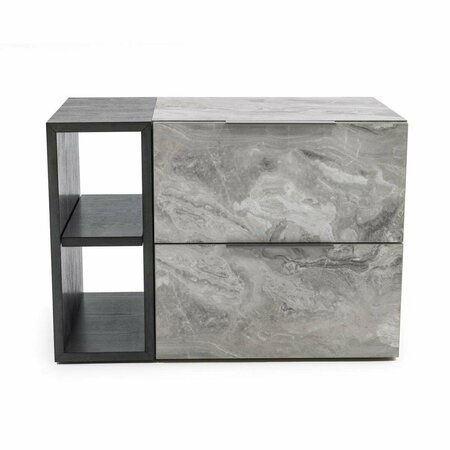 HOMEROOTS Contempo Gray Faux Marble & Gray Two Drawer Nightstand 473039